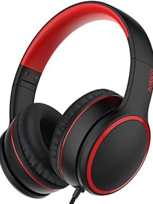 RORSOU R10 On-Ear Headphones with Microphone, Lightweight Folding Stereo Bass Headphones with 1.5M No-Tangle Cord, Portable Wired Headphones for Smartphone Tablet Computer MP3 / 4 (Black)